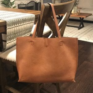 Reversible Cognac/Nude Faux Leather Tote